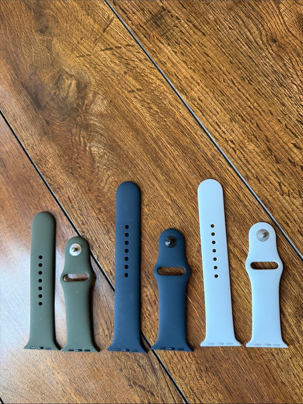 Apple Silicone Watch Bands in Olive, Navy, and White